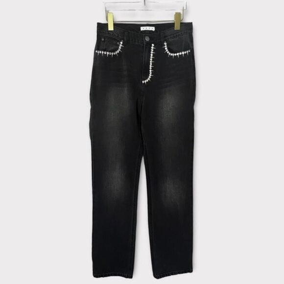 AREA NYC Crystal Backslit Jeans in Black Sz 6 - Picture 5 of 15